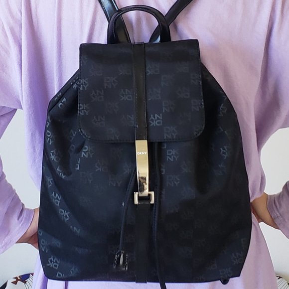 Dkny Handbags - DKNY Black Nylon Monogram Backpack LIKE NEW!
